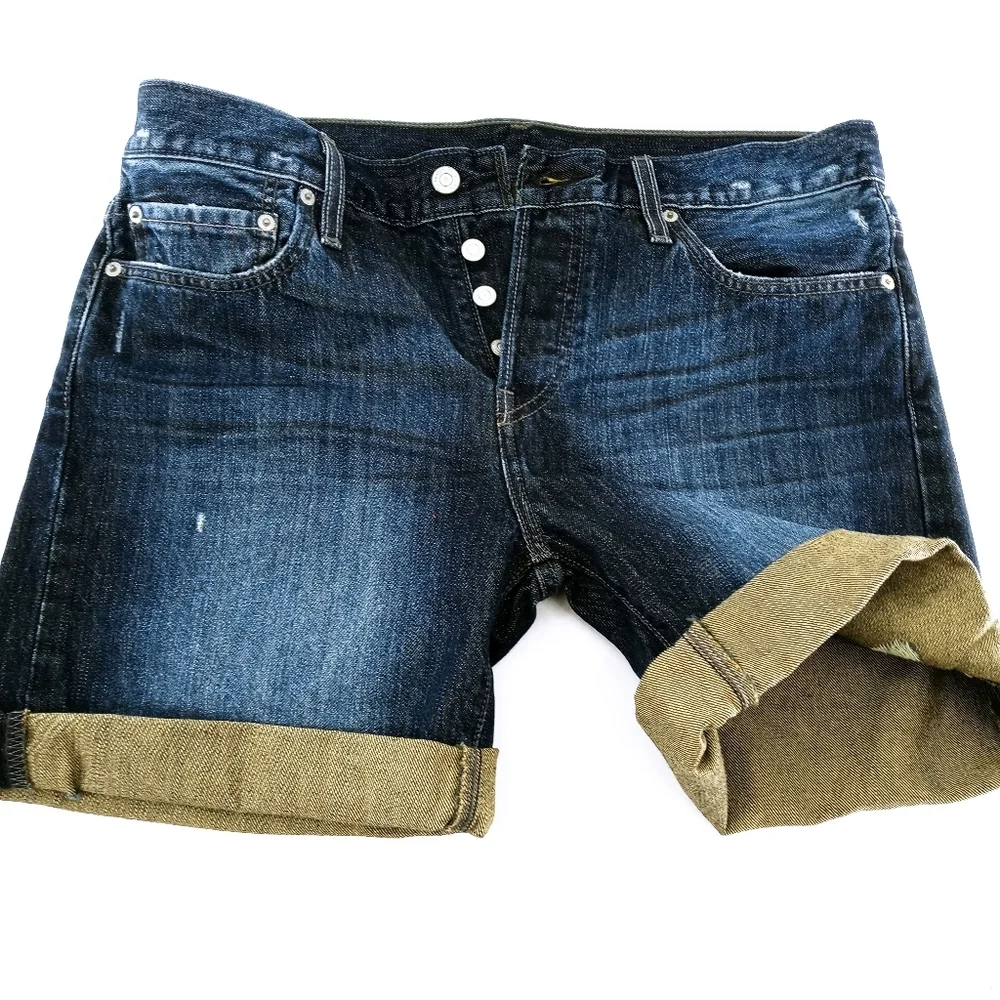 Levi's 501‎ Bermuda Dark Wash Distressed Jean Shorts